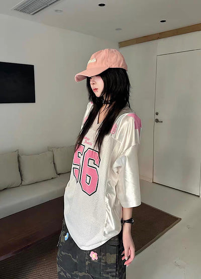 【Take off】Pop color oversized front number sporty short sleeve T-shirt  TO0033