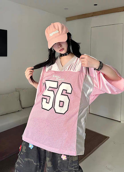 【Take off】Pop color oversized front number sporty short sleeve T-shirt  TO0033