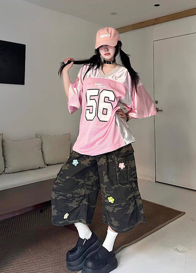 【Take off】Pop color oversized front number sporty short sleeve T-shirt  TO0033