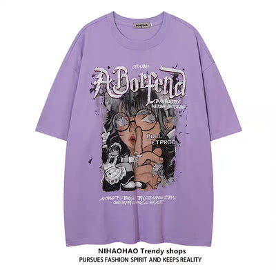 [NIHAOHAO] Classic Girl Design Anime Style Short Sleeve T-Shirt NH0108