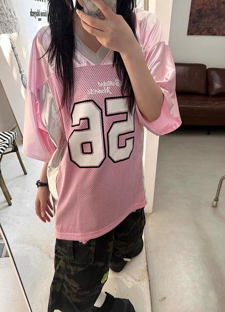 【Take off】Pop color oversized front number sporty short sleeve T-shirt  TO0033