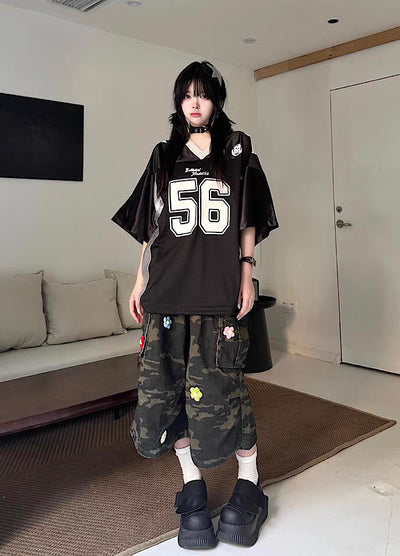【Take off】Pop color oversized front number sporty short sleeve T-shirt  TO0033