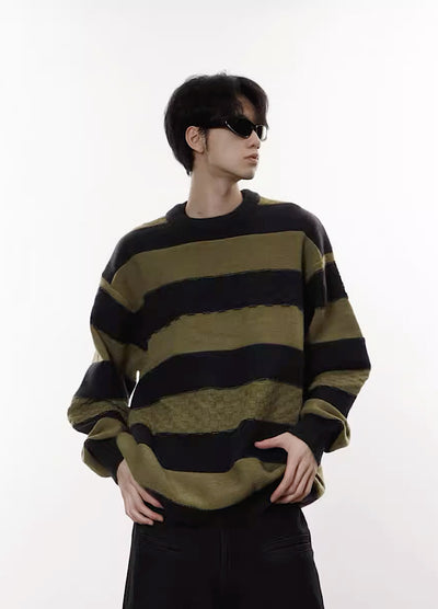 [9/18 new item] Double color border design casual knit sweater HL2960
