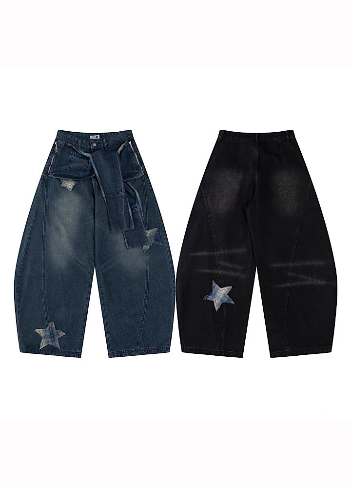 【Take off】Waist-changing design wide balloon silhouette denim pants  TO0034