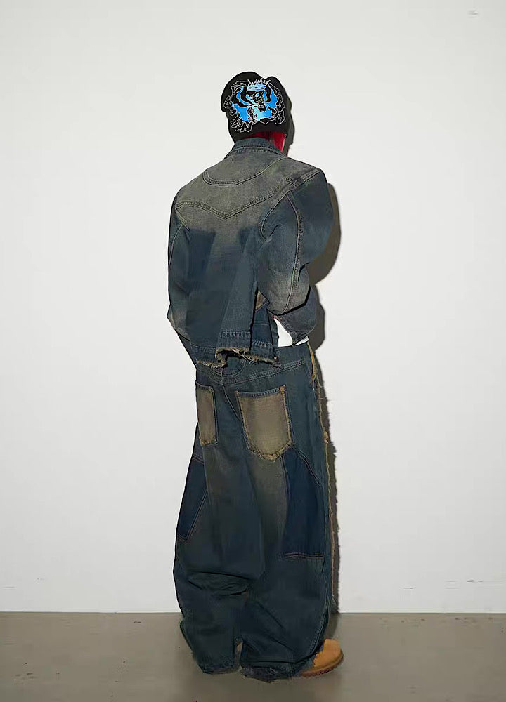 【MICHINNYON】Versatile fringe design vintage blue denim setup  MY0056