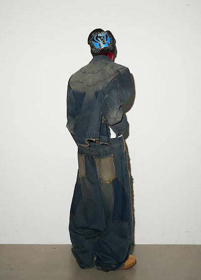 【MICHINNYON】Versatile fringe design vintage blue denim setup  MY0056
