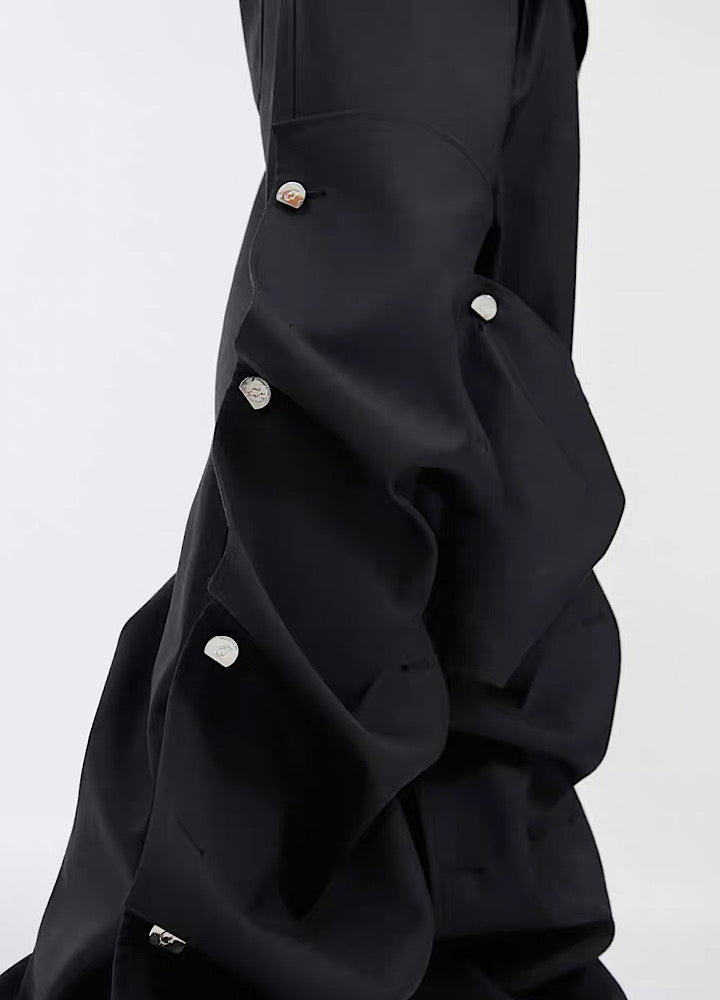 【Culture E】Step design silhouette mode blacking pants  CE0097