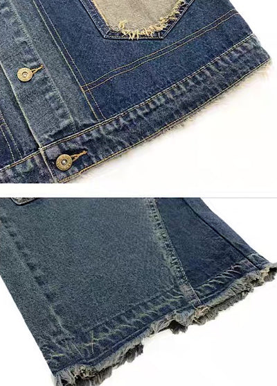 【MICHINNYON】Versatile fringe design vintage blue denim setup  MY0056