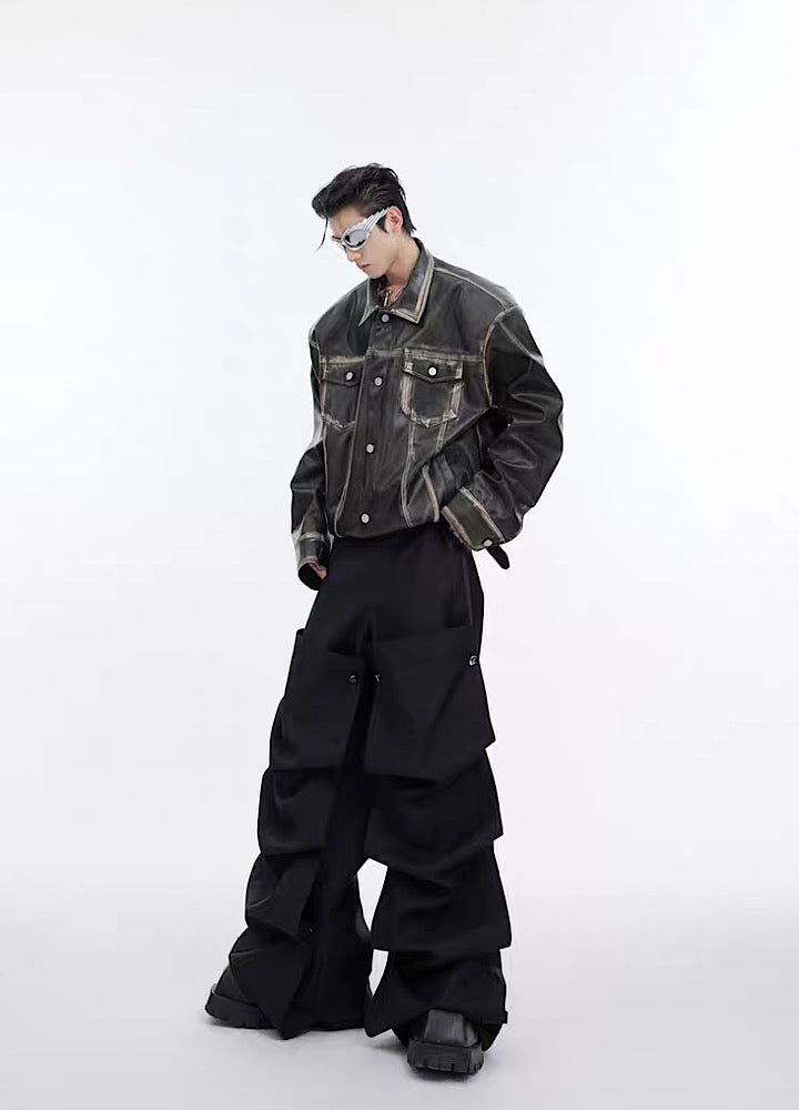 【Culture E】Step design silhouette mode blacking pants  CE0097