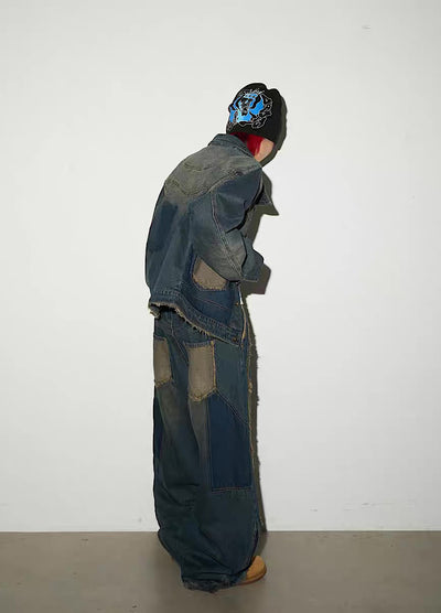 【MICHINNYON】Versatile fringe design vintage blue denim setup  MY0056