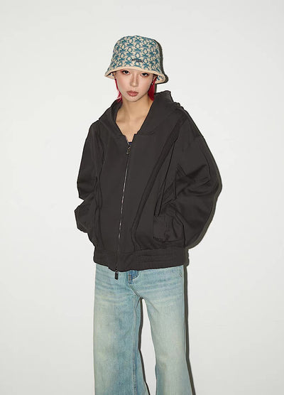 【MICHINNYON】Muted base color full line silhouette short length balloon full zip hoodie  MY0057