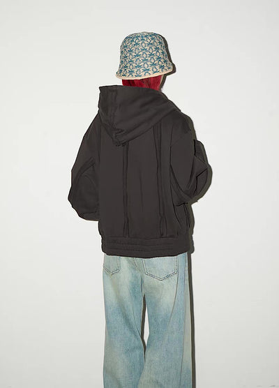 【MICHINNYON】Muted base color full line silhouette short length balloon full zip hoodie  MY0057