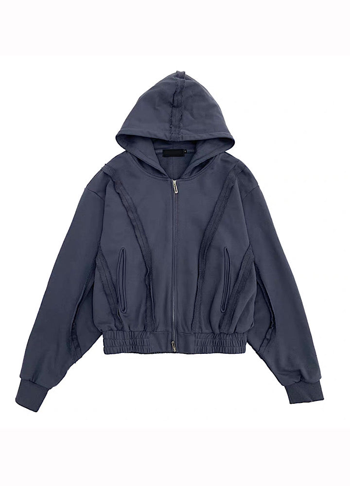 【MICHINNYON】Muted base color full line silhouette short length balloon full zip hoodie  MY0057