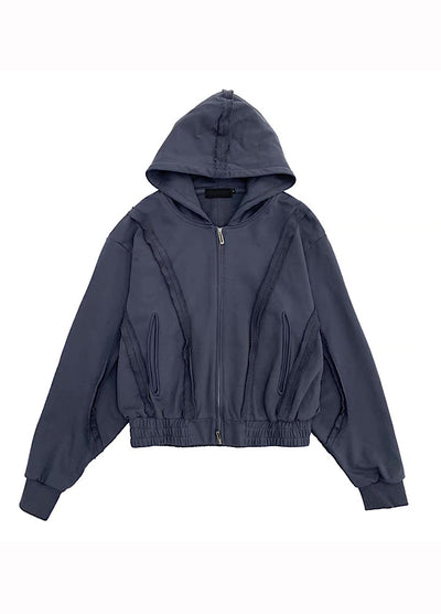 【MICHINNYON】Muted base color full line silhouette short length balloon full zip hoodie  MY0057