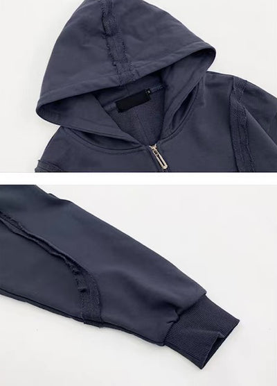 【MICHINNYON】Muted base color full line silhouette short length balloon full zip hoodie  MY0057
