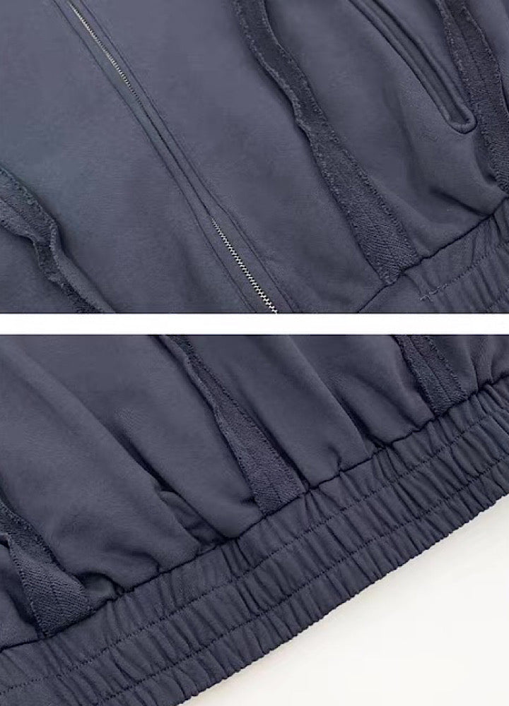 【MICHINNYON】Muted base color full line silhouette short length balloon full zip hoodie  MY0057