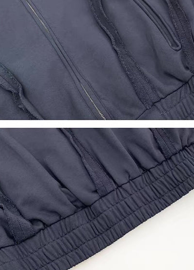 【MICHINNYON】Muted base color full line silhouette short length balloon full zip hoodie  MY0057