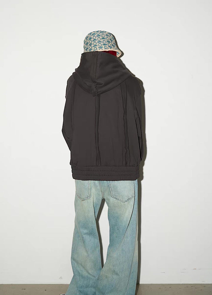 【MICHINNYON】Muted base color full line silhouette short length balloon full zip hoodie  MY0057
