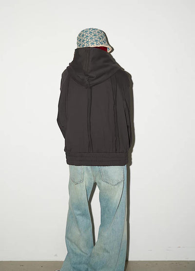 【MICHINNYON】Muted base color full line silhouette short length balloon full zip hoodie  MY0057