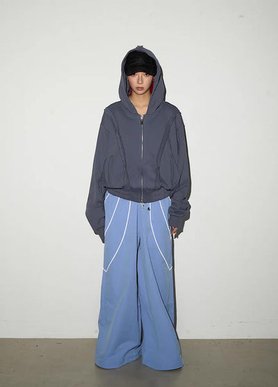 【MICHINNYON】Muted base color full line silhouette short length balloon full zip hoodie  MY0057
