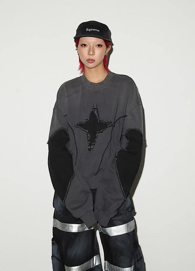 【MICHINNYON】Front cross design short length wide over sweatshirt  MY0058