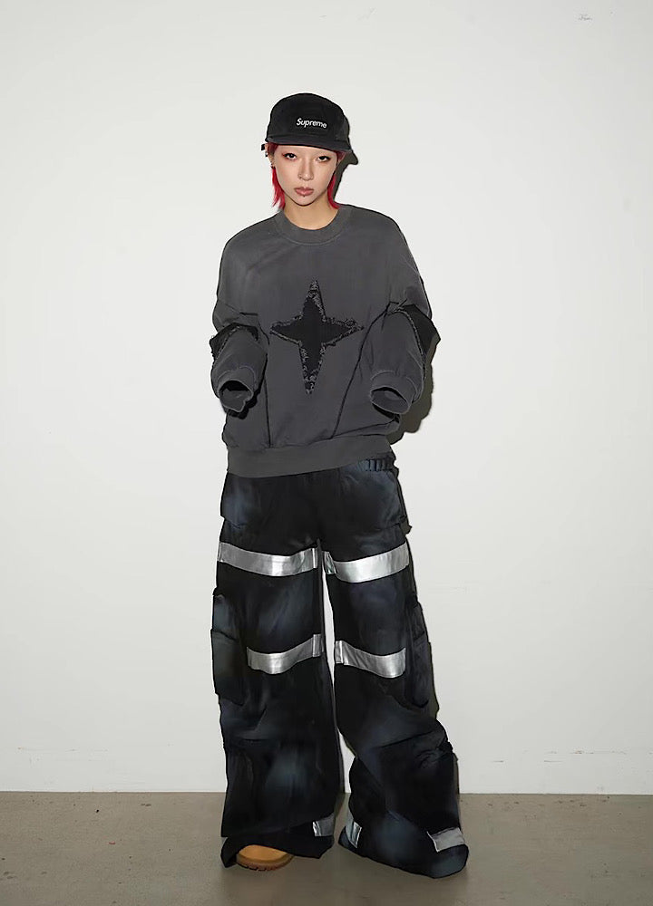 【MICHINNYON】Front cross design short length wide over sweatshirt  MY0058