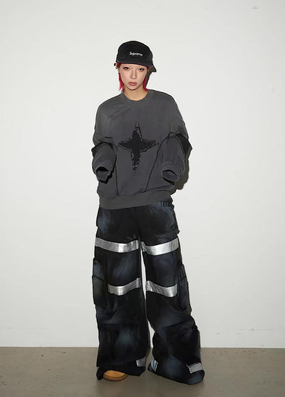 【MICHINNYON】Front cross design short length wide over sweatshirt  MY0058