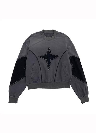 【MICHINNYON】Front cross design short length wide over sweatshirt  MY0058