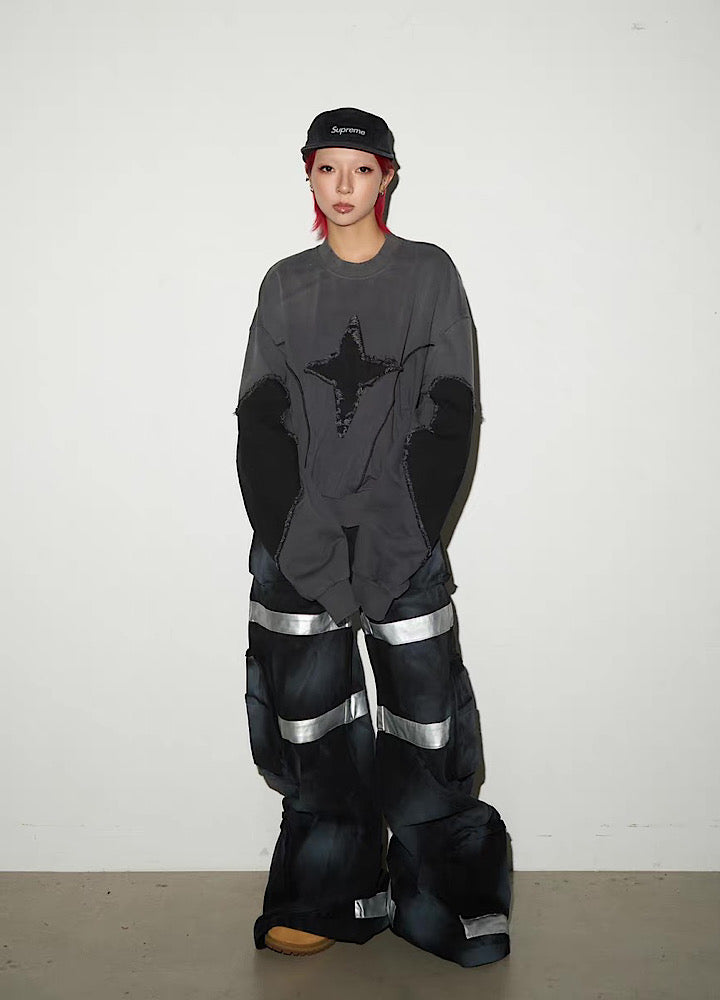【MICHINNYON】Front cross design short length wide over sweatshirt  MY0058