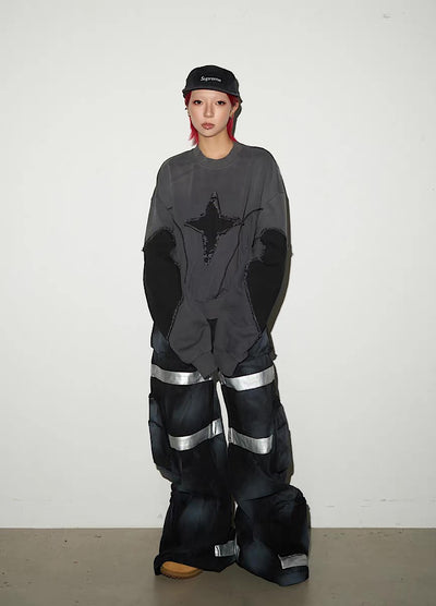 【MICHINNYON】Front cross design short length wide over sweatshirt  MY0058