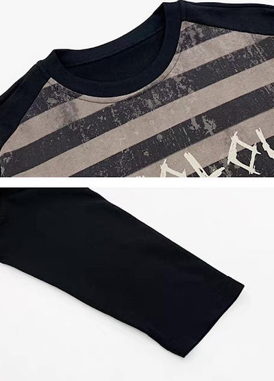 【MICHINNYON】Grunge front graffiti design border long sleeve T-shirt  MY0059