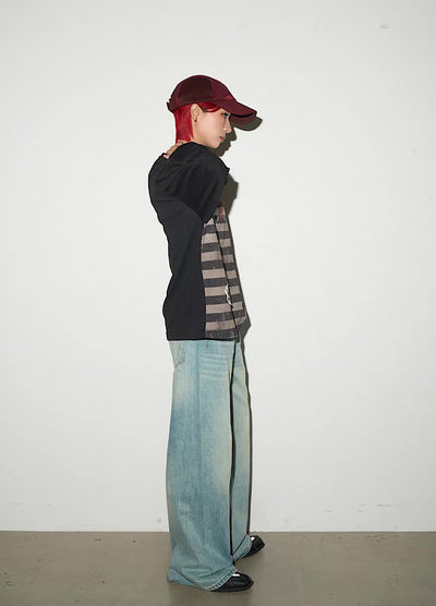 【MICHINNYON】Grunge front graffiti design border long sleeve T-shirt  MY0059
