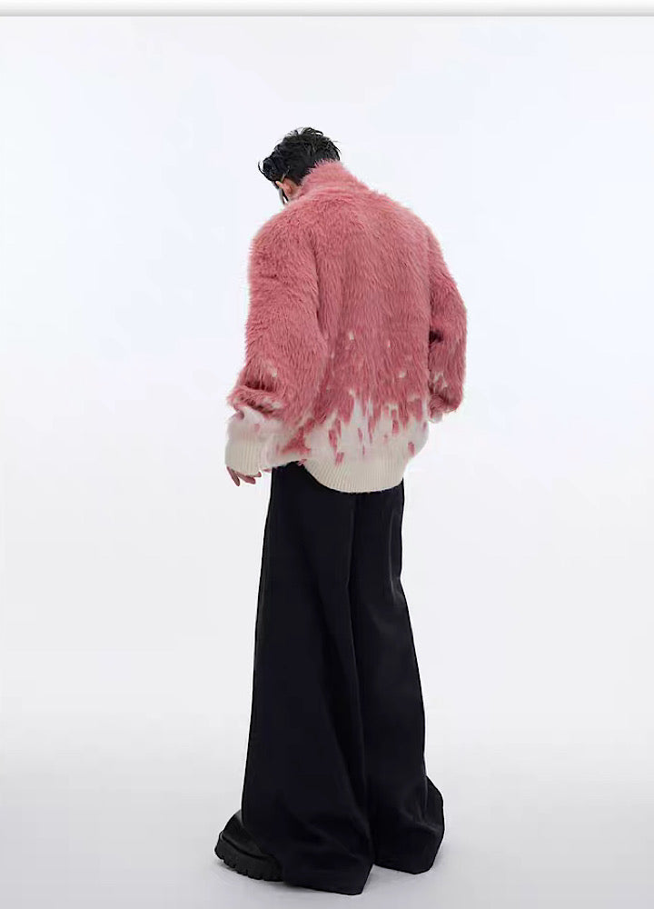 【Culture E】Gradient flame color one zipper knit sweater  CE0099