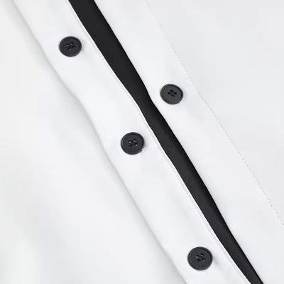 [ANNX]Black asymmetric all-over white shirt AN0002