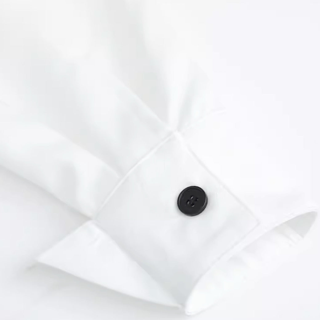【ANNX】Black asymmetric all-over white shirt  AN0002