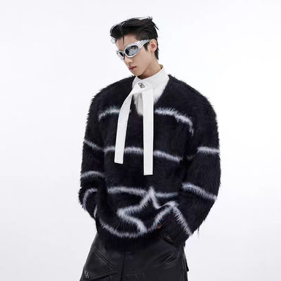 【Culture E】Star plus border line design v-neck knit sweater  CE0100