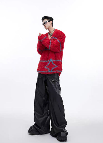 [Culture E] Star plus border line design v-neck knit sweater CE0100