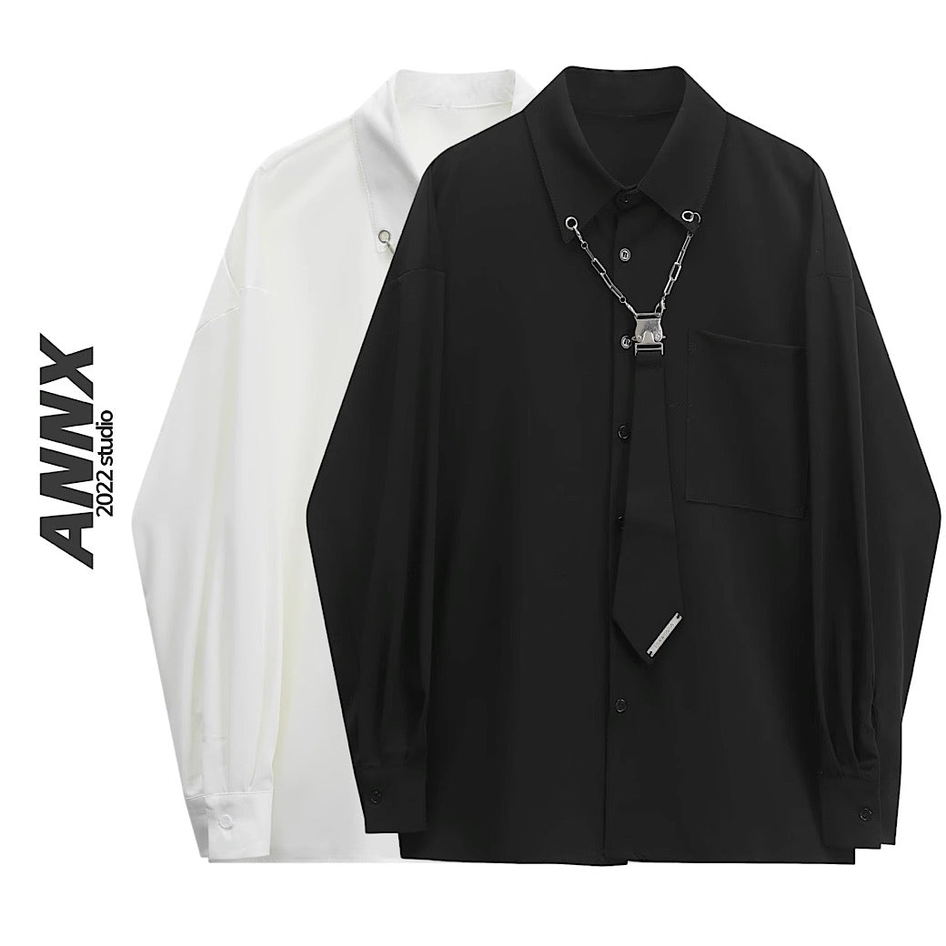 【ANNX】Short tie set chain mail simple shirt AN0003