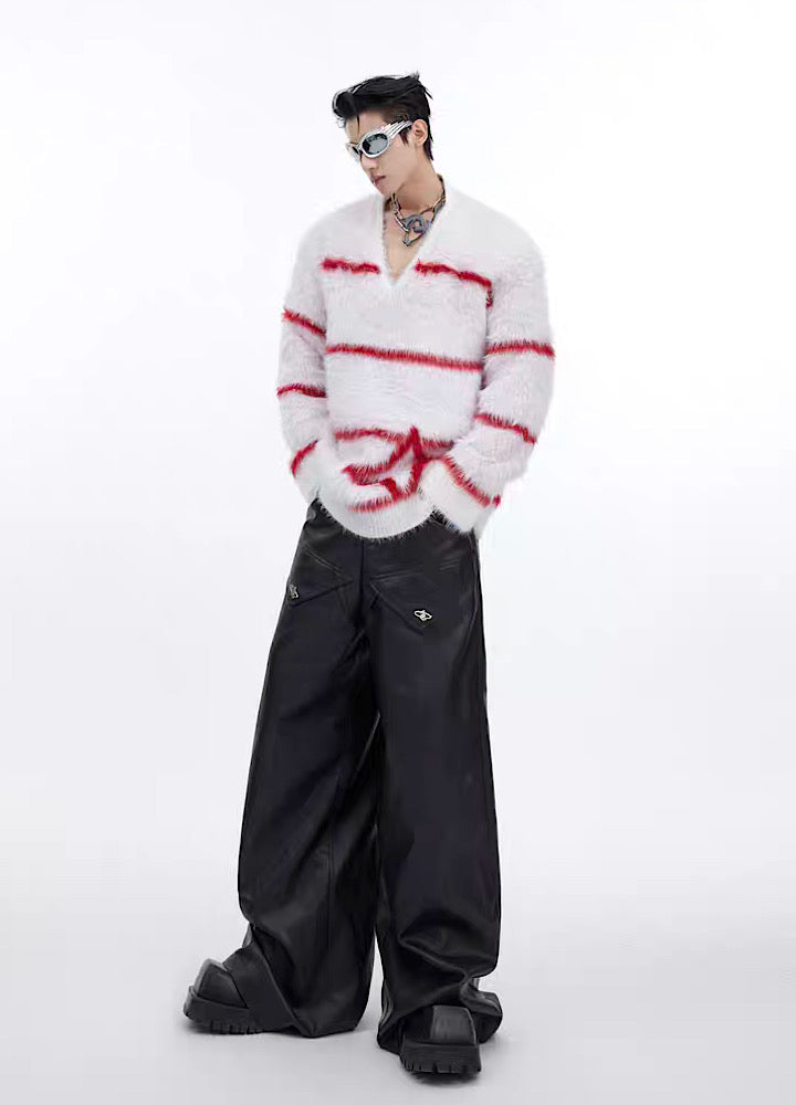 [Culture E] Star plus border line design v-neck knit sweater CE0100