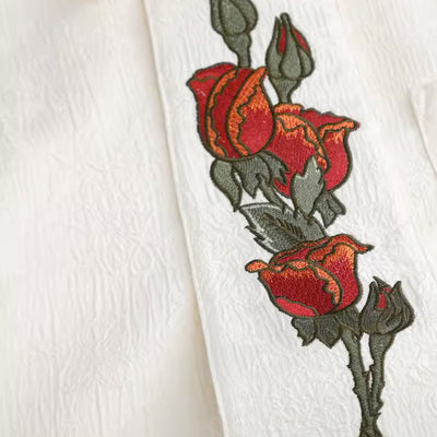 【ANNX】Big rose design tie set pure white shirt  AN0004