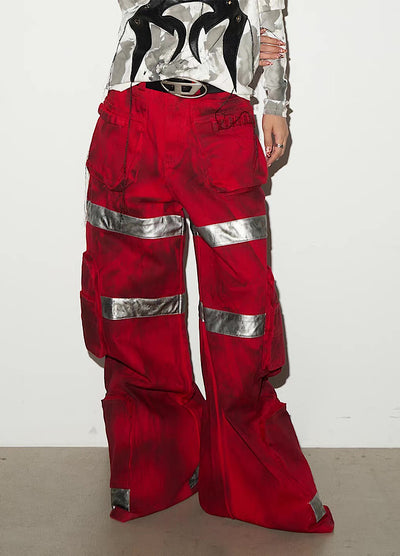 【MICHINNYON】Geometric Pick Color Blood Gimmick Wide Straight Pants  MY0062