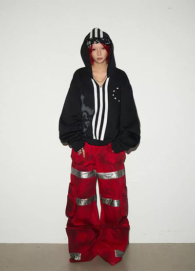 【MICHINNYON】Geometric Pick Color Blood Gimmick Wide Straight Pants  MY0062