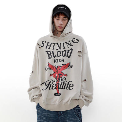 [MR nearly] Fallen angel front design dull coloring middle damage hoodie MR0073