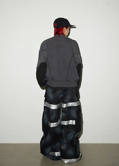 【MICHINNYON】Geometric Pick Color Blood Gimmick Wide Straight Pants  MY0062