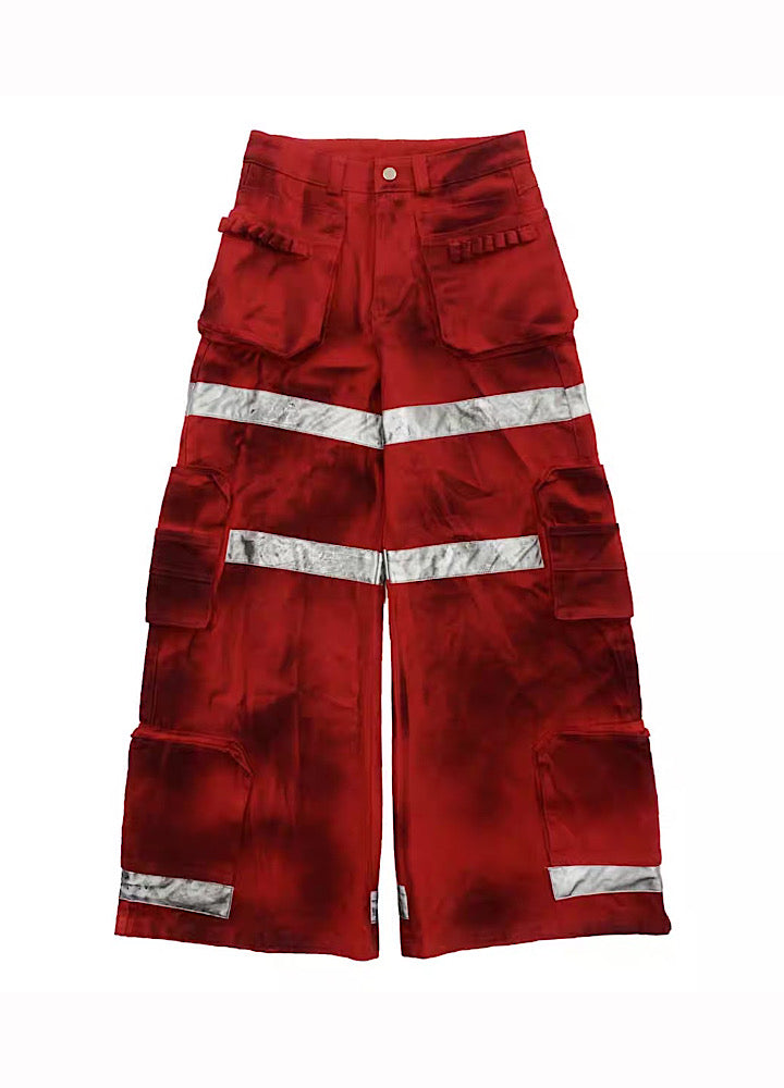 【MICHINNYON】Geometric Pick Color Blood Gimmick Wide Straight Pants  MY0062
