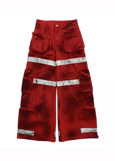 【MICHINNYON】Geometric Pick Color Blood Gimmick Wide Straight Pants  MY0062