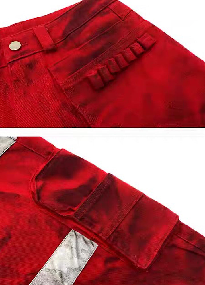 【MICHINNYON】Geometric Pick Color Blood Gimmick Wide Straight Pants  MY0062
