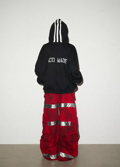 【MICHINNYON】Geometric Pick Color Blood Gimmick Wide Straight Pants  MY0062