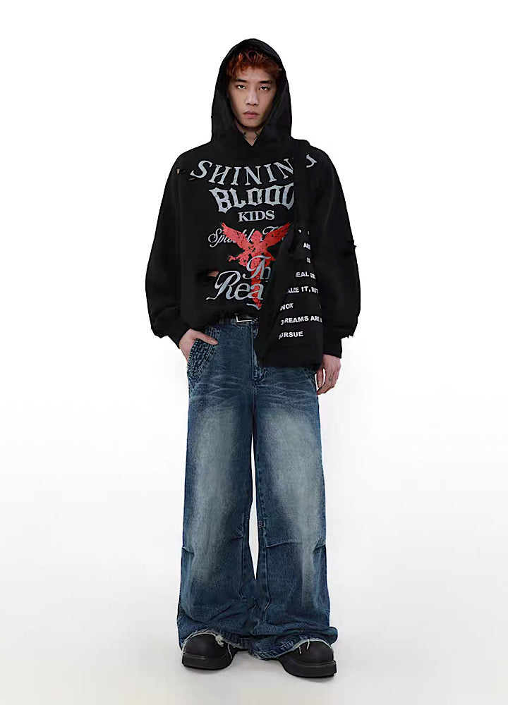 【MR nearly】Fallen angel front design dull coloring middle damage hoodie  MR0073
