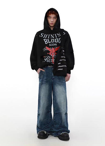 [MR nearly] Fallen angel front design dull coloring middle damage hoodie MR0073